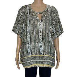Cato Black and White Boxy Blouse with Cut Out Details 22/24W
